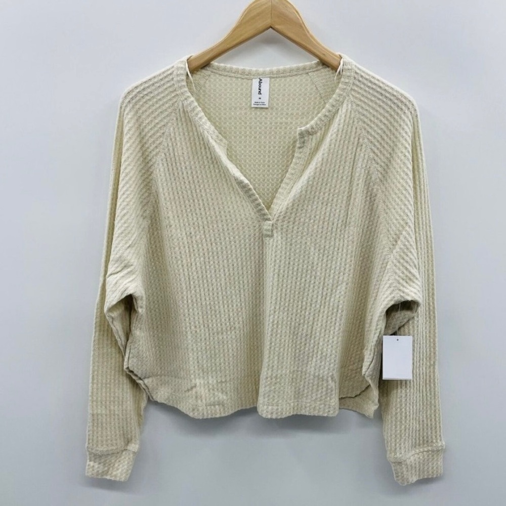 NWT Abound notched neck waffle knot raglan sleeve top in tan boulder 1X